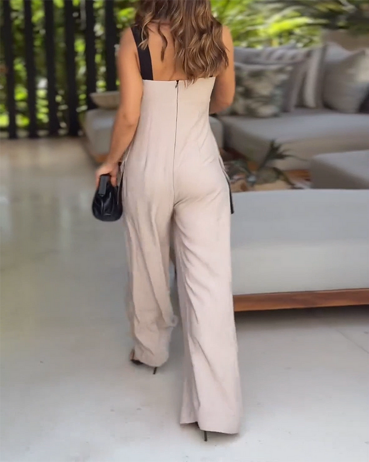 Colorblock Sleeveless Jumpsuit with Pockets