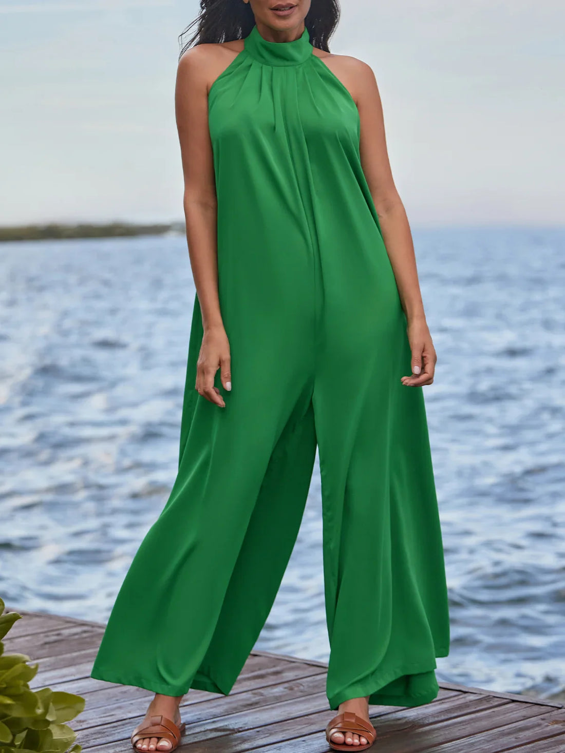 Sleeveless Loose Casual Solid Color Jumpsuit