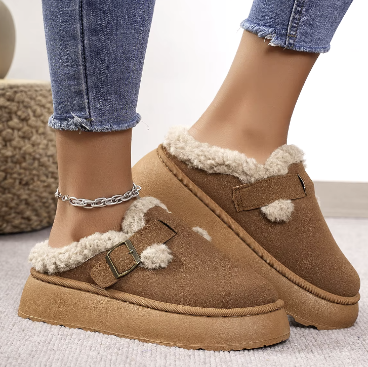 Women's Solid Color Plush Platform House Slippers