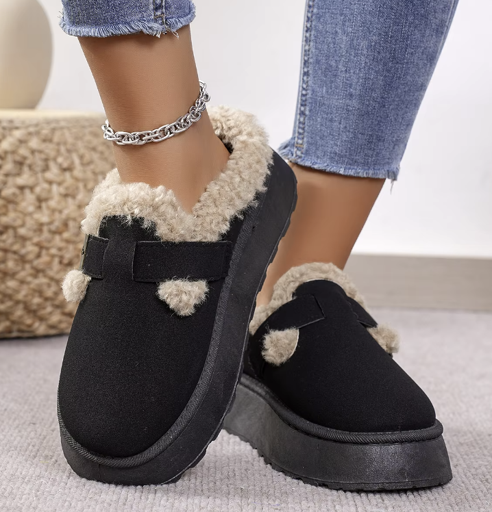 Women's Solid Color Plush Platform House Slippers