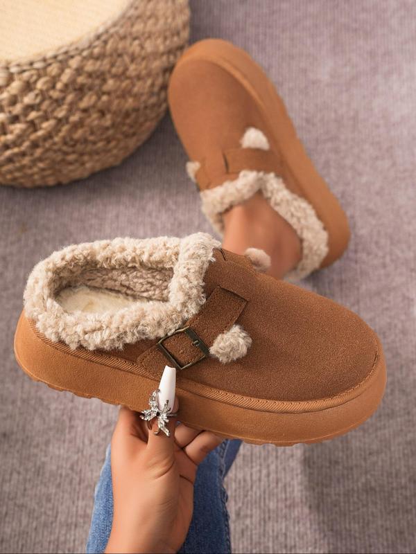 Women's Solid Color Plush Platform House Slippers