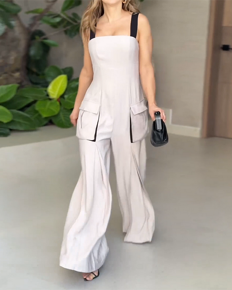 Colorblock Sleeveless Jumpsuit with Pockets