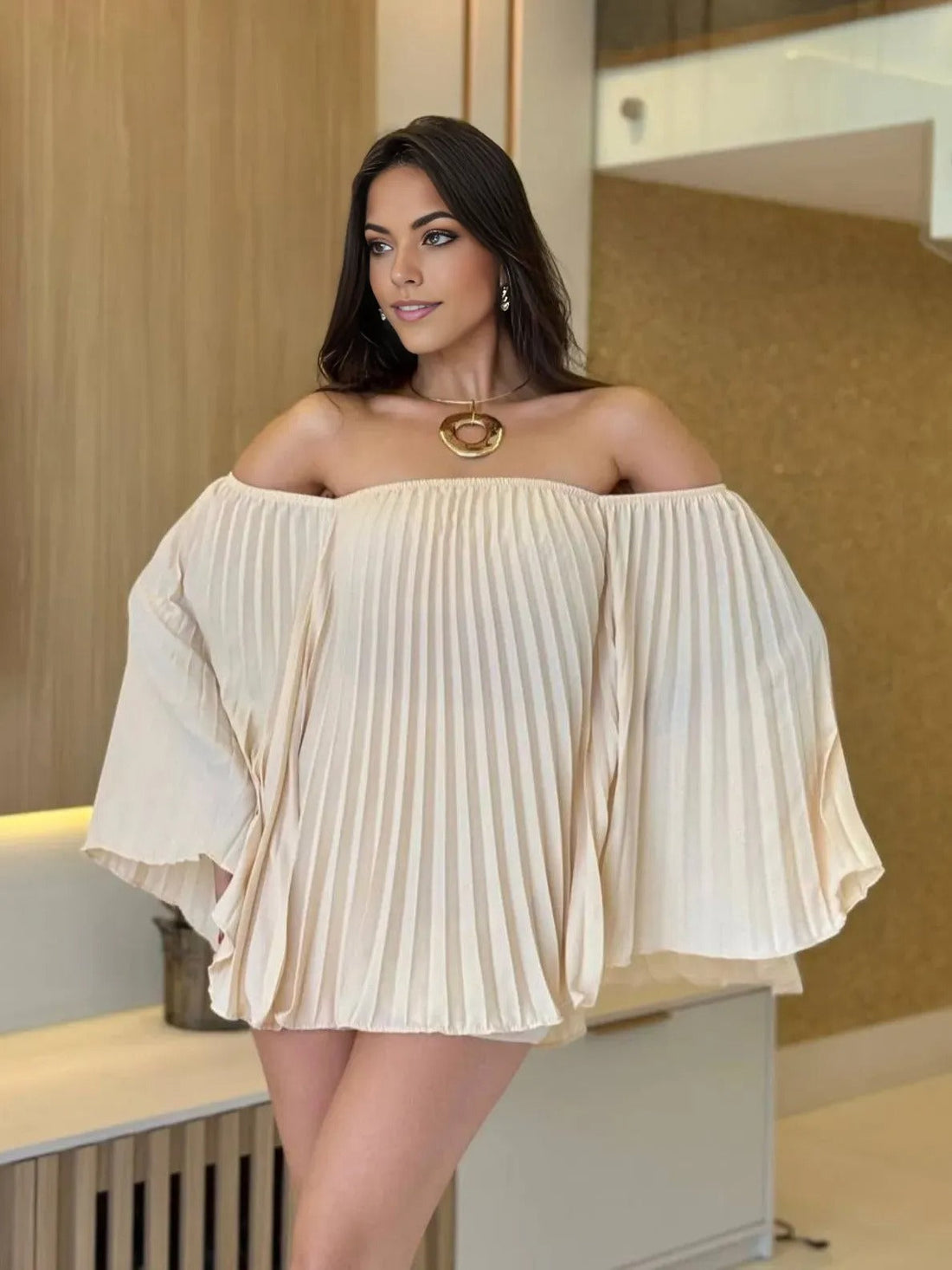 Angela - Pleated Shorts and Bandeau-Style Shirt Set